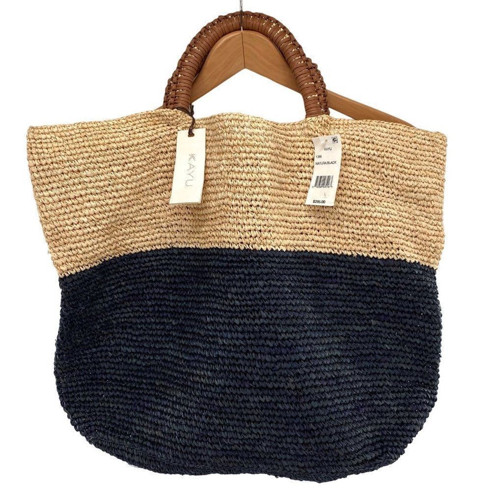 Kayu Women's Elin Two Tone Raffia Woven Tote New - Picture 3 of 16